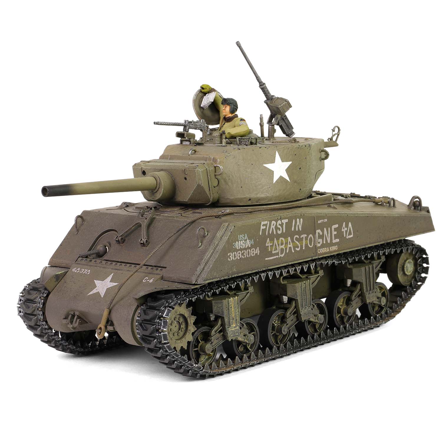 U.S. medium tank Sherman M4A3E2 (75) Jumbo “Cobra King” “First in Bastogne”, George Smith Patton’s 4th A.Div. 3rd Army, Bastogne area, 26 Dec, 1944