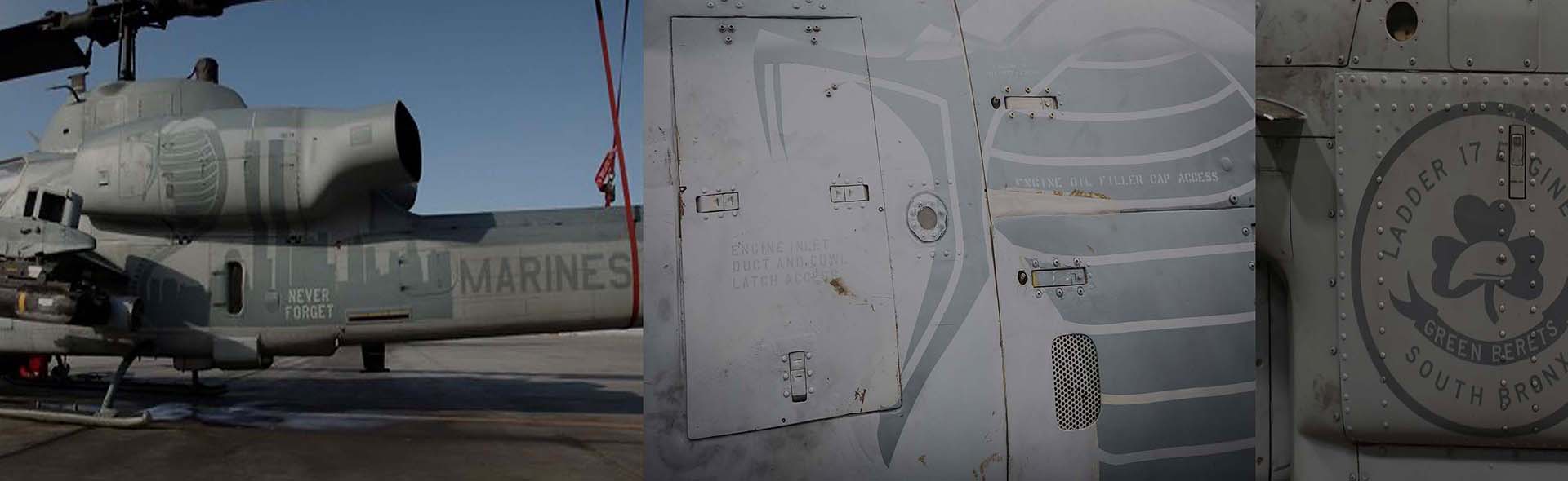 Bell AH-1W "Whiskey Cobra" U.S. Marine Corps Light attack helicopter (NTS exhaust nozzle) Squadron 167, "9/11 tribute"  Camp Bastion  Afghanista  December 2012